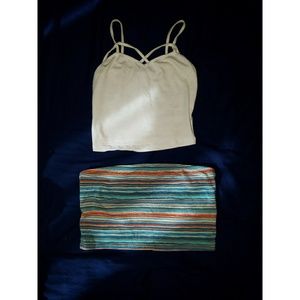 Set: Striped Bandeau & White Crop Top